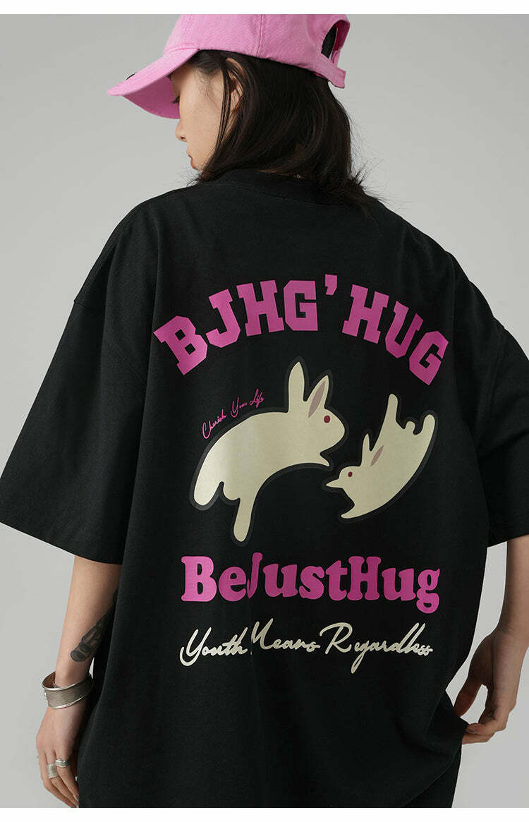 BJHG Leaping Bunny Tee - Y2K Summer Grunge, 90s Retro, Pastel Goth, Y2K Club & Party Out