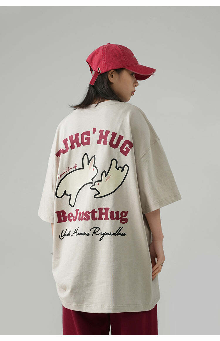 BJHG Leaping Bunny Tee - Y2K Summer Grunge, 90s Retro, Pastel Goth, Y2K Club & Party Out