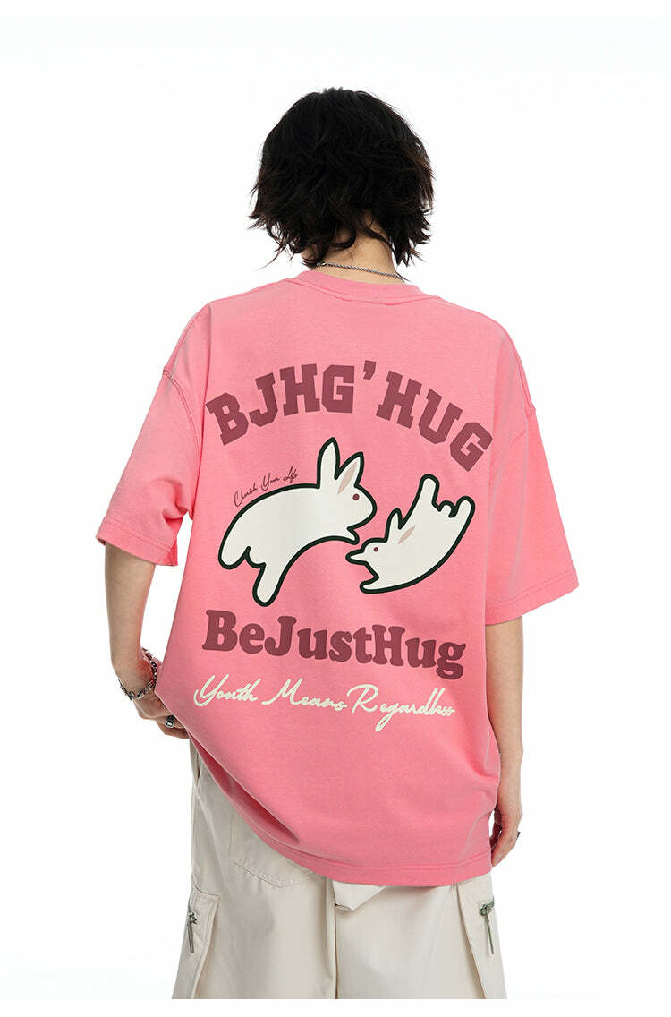 BJHG Leaping Bunny Tee - Y2K Summer Grunge, 90s Retro, Pastel Goth, Y2K Club & Party Out