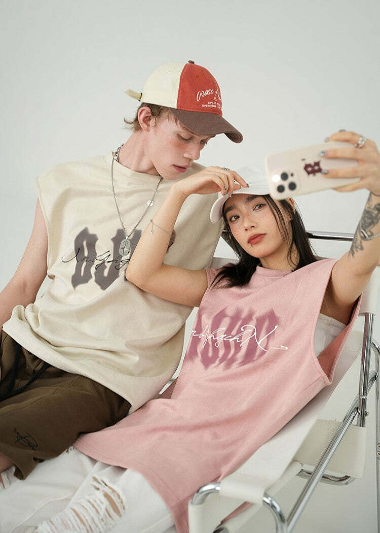 BJHG Logo Sleeveless Tee - Y2K Summer Grunge, 90s Retro, Pastel Goth, Y2K Club & Party Out