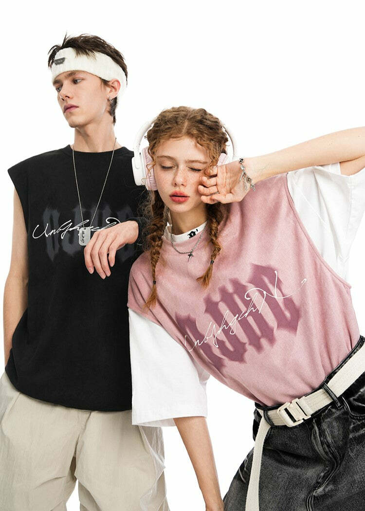 BJHG Logo Sleeveless Tee - Y2K Summer Grunge, 90s Retro, Pastel Goth, Y2K Club & Party Out