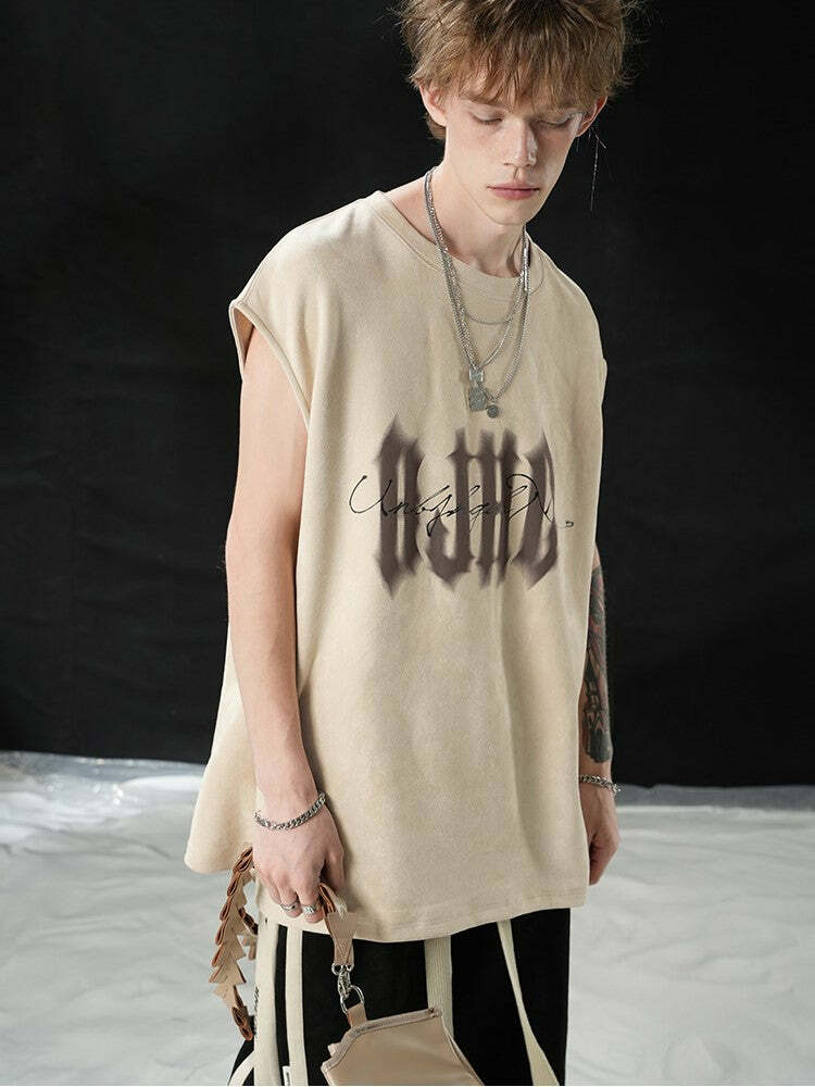 BJHG Logo Sleeveless Tee - Y2K Summer Grunge, 90s Retro, Pastel Goth, Y2K Club & Party Out