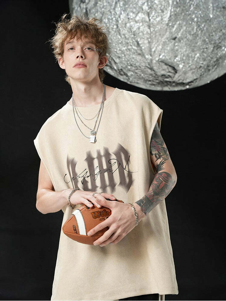 BJHG Logo Sleeveless Tee - Y2K Summer Grunge, 90s Retro, Pastel Goth, Y2K Club & Party Out