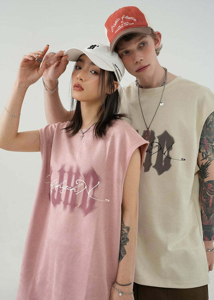 BJHG Logo Sleeveless Tee - Y2K Summer Grunge, 90s Retro, Pastel Goth, Y2K Club & Party Out