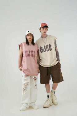 BJHG Logo Sleeveless Tee - Y2K Summer Grunge, 90s Retro, Pastel Goth, Y2K Club & Party Out