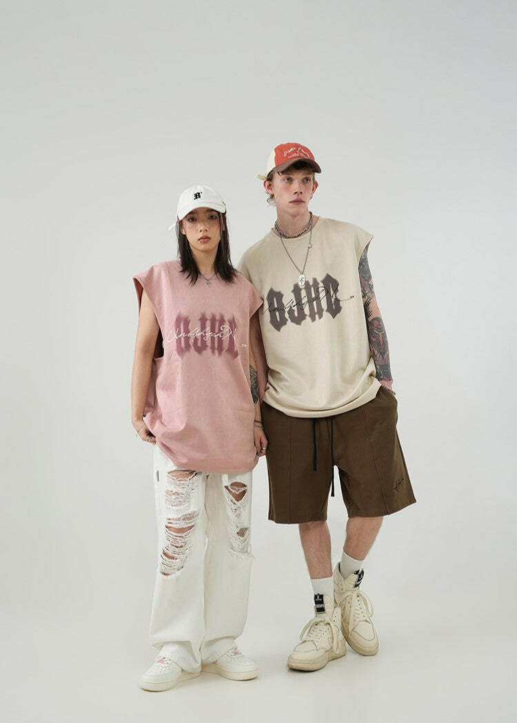 BJHG Logo Sleeveless Tee - Y2K Summer Grunge, 90s Retro, Pastel Goth, Y2K Club & Party Out