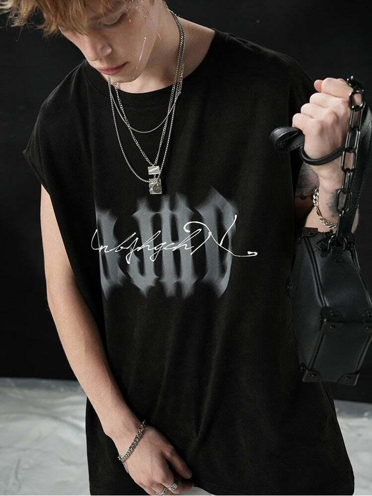 BJHG Logo Sleeveless Tee - Y2K Summer Grunge, 90s Retro, Pastel Goth, Y2K Club & Party Out