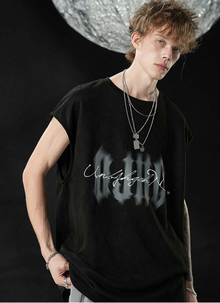 BJHG Logo Sleeveless Tee - Y2K Summer Grunge, 90s Retro, Pastel Goth, Y2K Club & Party Out