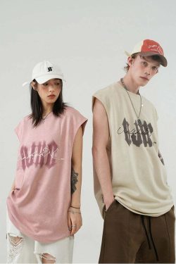 BJHG Logo Sleeveless Tee - Y2K Summer Grunge, 90s Retro, Pastel Goth, Y2K Club & Party Out
