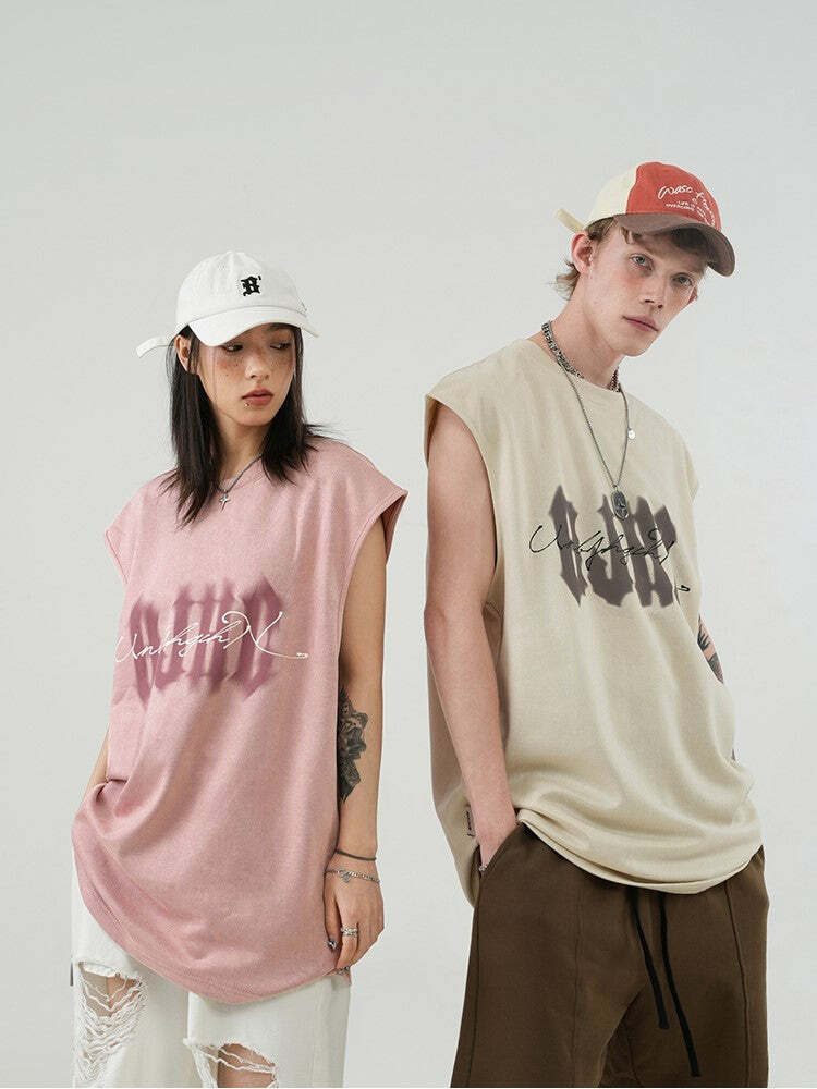 BJHG Logo Sleeveless Tee - Y2K Summer Grunge, 90s Retro, Pastel Goth, Y2K Club & Party Out