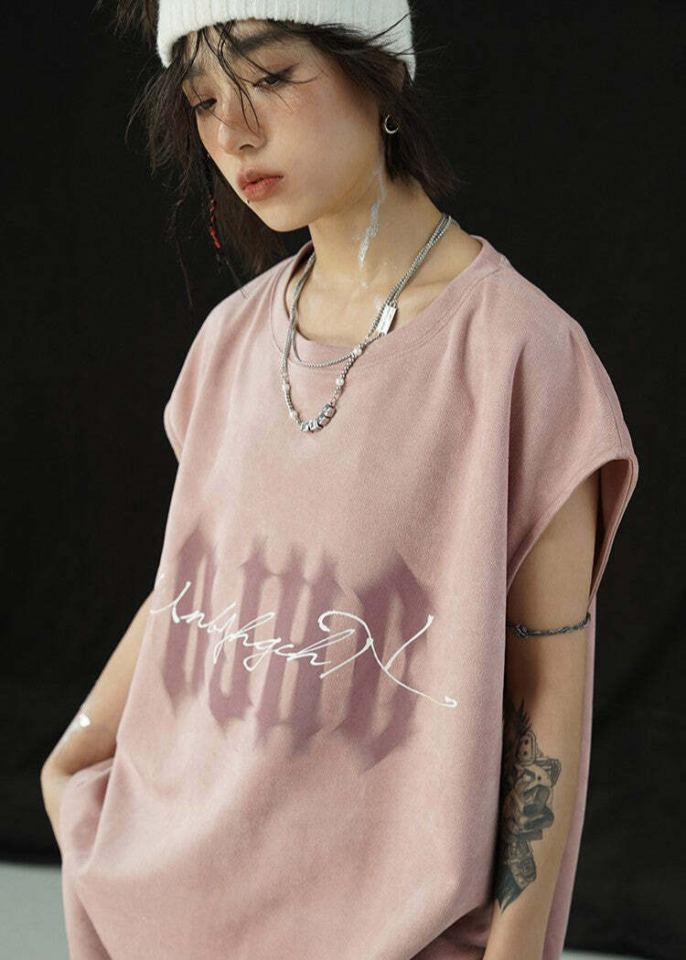 BJHG Logo Sleeveless Tee - Y2K Summer Grunge, 90s Retro, Pastel Goth, Y2K Club & Party Out