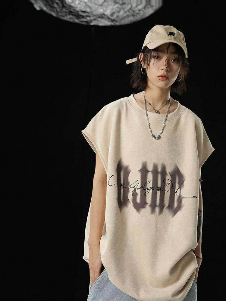 BJHG Logo Sleeveless Tee - Y2K Summer Grunge, 90s Retro, Pastel Goth, Y2K Club & Party Out