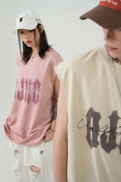 BJHG Logo Sleeveless Tee - Y2K Summer Grunge, 90s Retro, Pastel Goth, Y2K Club & Party Out