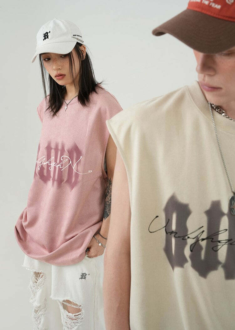 BJHG Logo Sleeveless Tee - Y2K Summer Grunge, 90s Retro, Pastel Goth, Y2K Club & Party Out