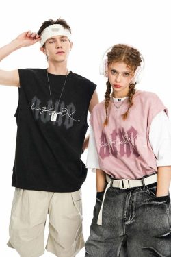 BJHG Logo Sleeveless Tee - Y2K Summer Grunge, 90s Retro, Pastel Goth, Y2K Club & Party Out