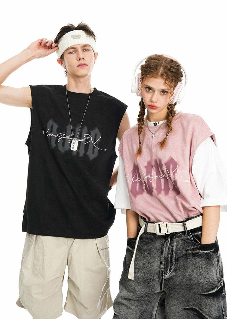 BJHG Logo Sleeveless Tee - Y2K Summer Grunge, 90s Retro, Pastel Goth, Y2K Club & Party Out