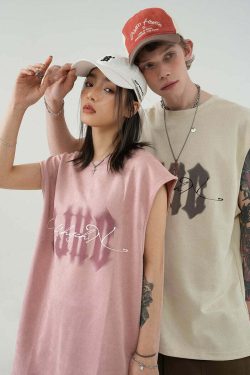 BJHG Logo Sleeveless Tee - Y2K Summer Grunge, 90s Retro, Pastel Goth, Y2K Club & Party Out