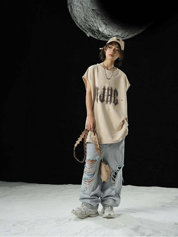 BJHG Logo Sleeveless Tee - Y2K Summer Grunge, 90s Retro, Pastel Goth, Y2K Club & Party Out