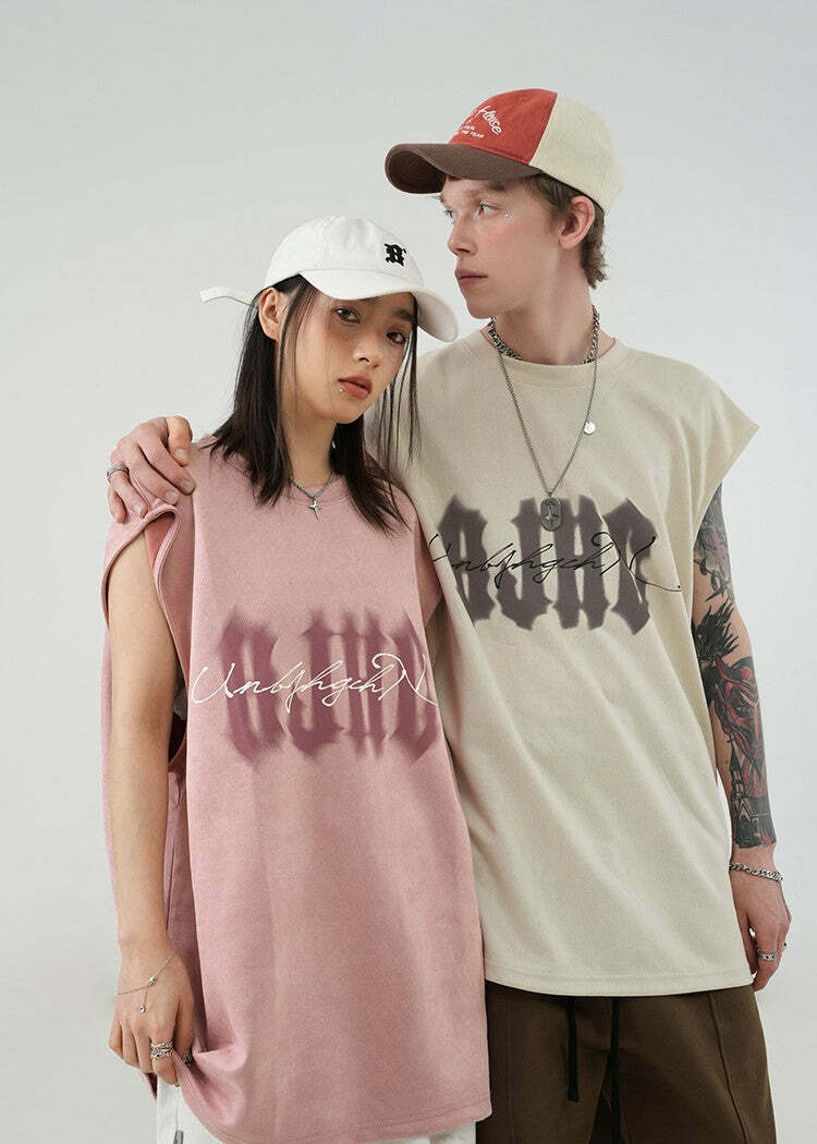 BJHG Logo Sleeveless Tee - Y2K Summer Grunge, 90s Retro, Pastel Goth, Y2K Club & Party Out