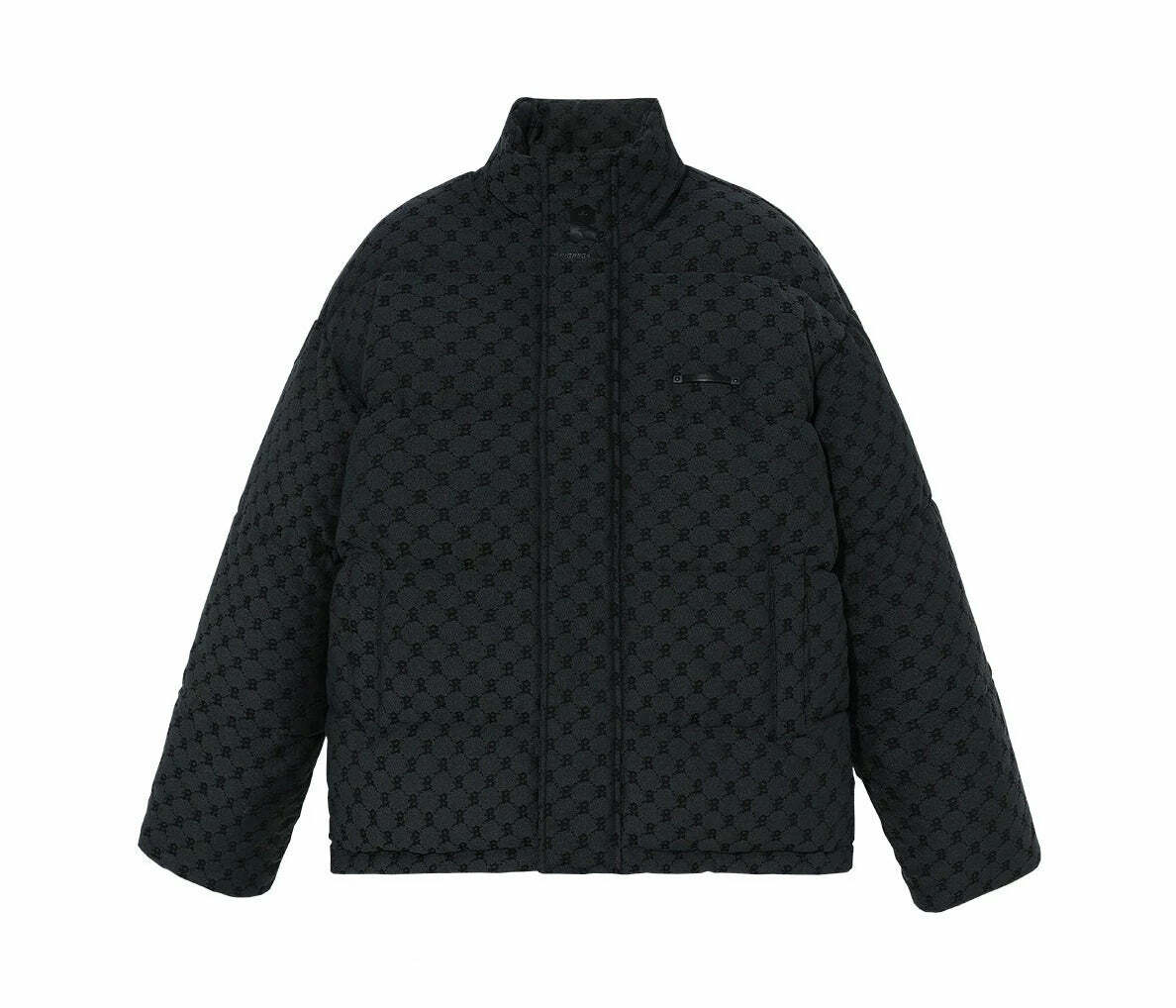 BJHG Monogram Print Puffer Jacket - Y2K Grunge, 90s Retro, Summer & Party Outfits
