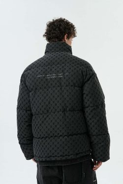 BJHG Monogram Print Puffer Jacket - Y2K Grunge, 90s Retro, Summer & Party Outfits