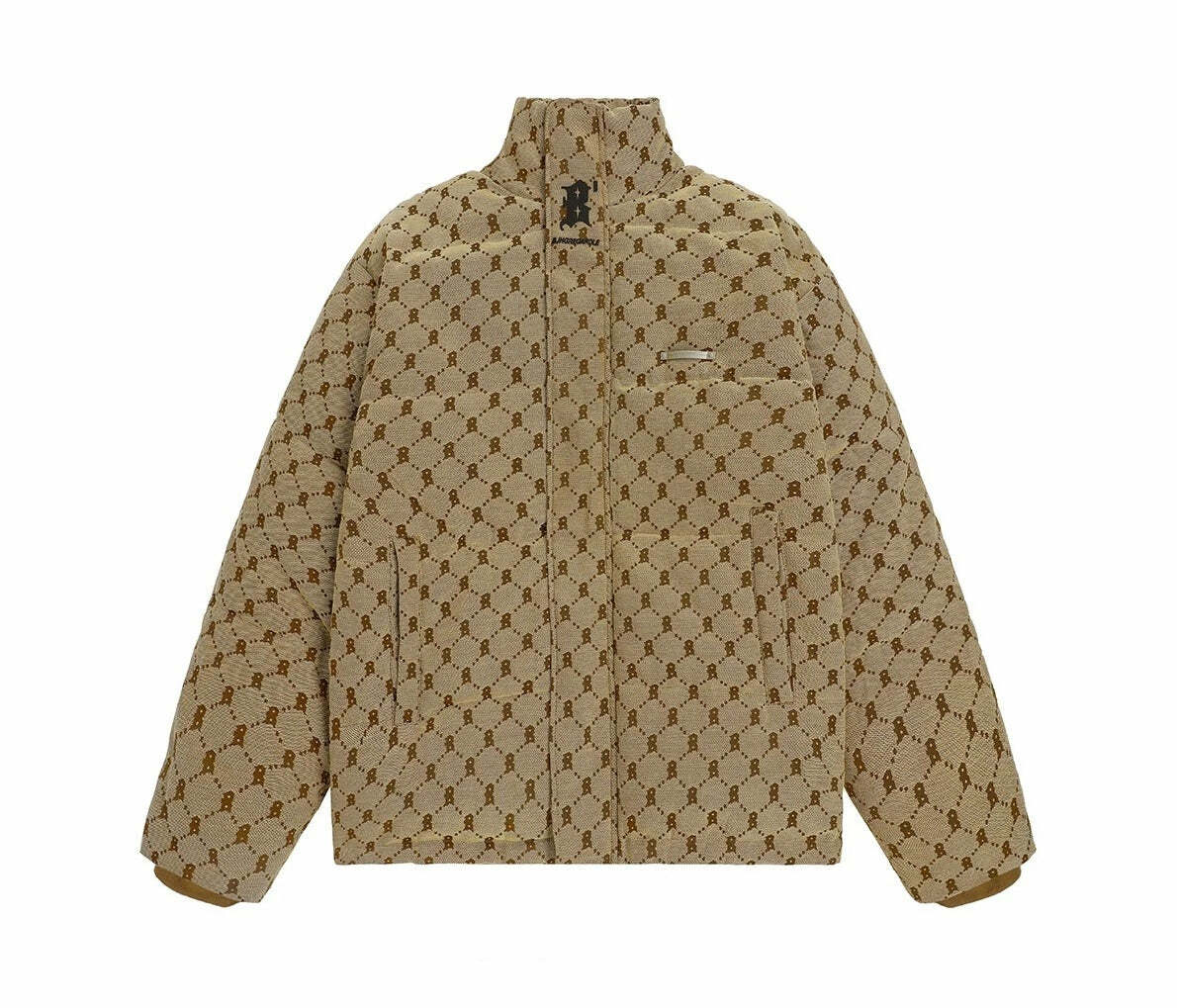 BJHG Monogram Print Puffer Jacket - Y2K Grunge, 90s Retro, Summer & Party Outfits