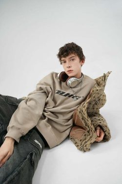 BJHG Monogram Print Puffer Jacket - Y2K Grunge, 90s Retro, Summer & Party Outfits