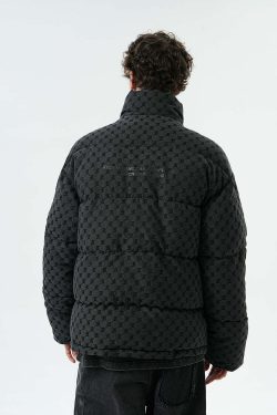 BJHG Monogram Print Puffer Jacket - Y2K Grunge, 90s Retro, Summer & Party Outfits