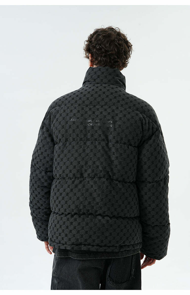 BJHG Monogram Print Puffer Jacket - Y2K Grunge, 90s Retro, Summer & Party Outfits