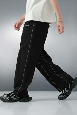 BJHG Reflective Striped Track Pants - Y2K Grunge, 90s Fashion, Retro Summer Outfits, Y2K Club Style
