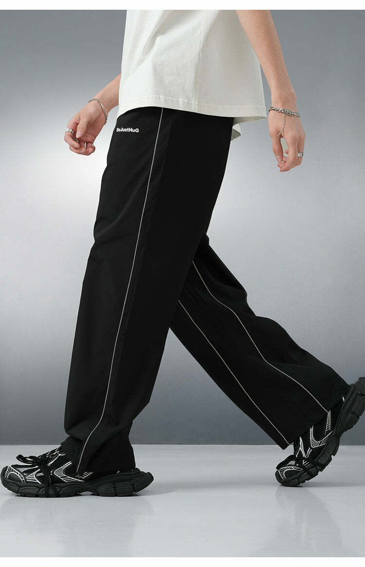 BJHG Reflective Striped Track Pants - Y2K Grunge, 90s Fashion, Retro Summer Outfits, Y2K Club Style