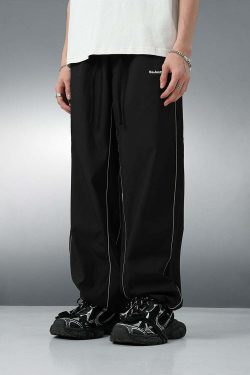 BJHG Reflective Striped Track Pants - Y2K Grunge, 90s Fashion, Retro Summer Outfits, Y2K Club Style