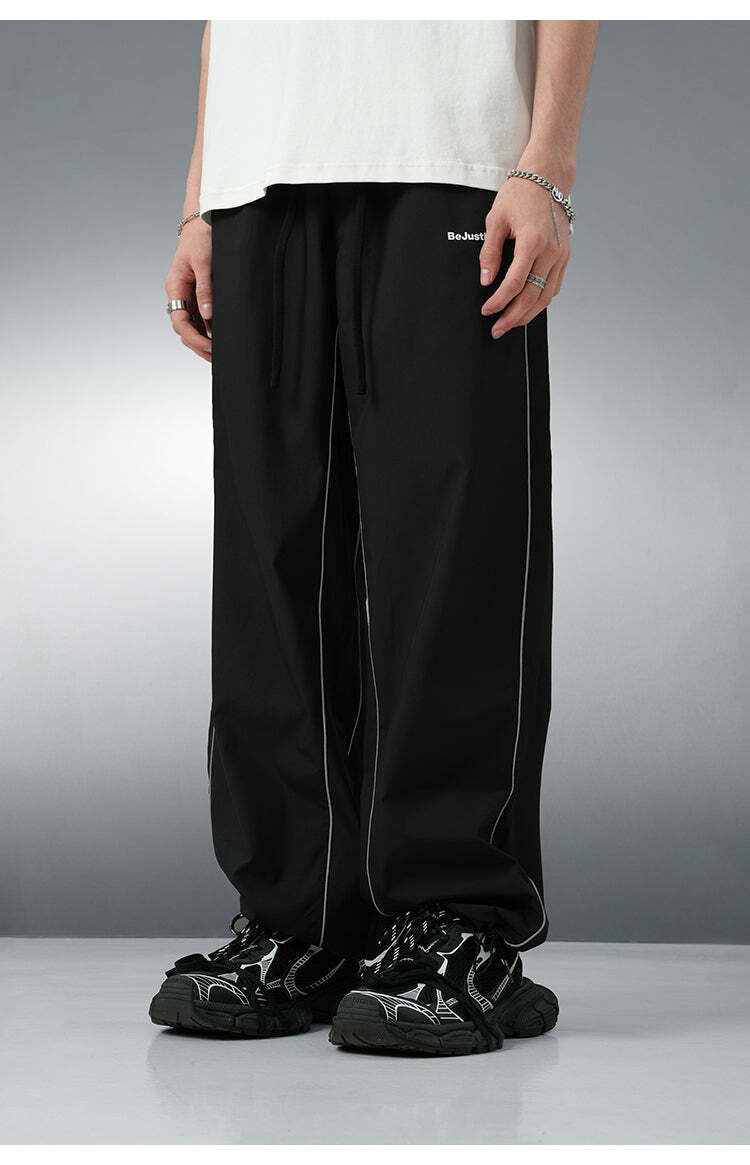 BJHG Reflective Striped Track Pants - Y2K Grunge, 90s Fashion, Retro Summer Outfits, Y2K Club Style
