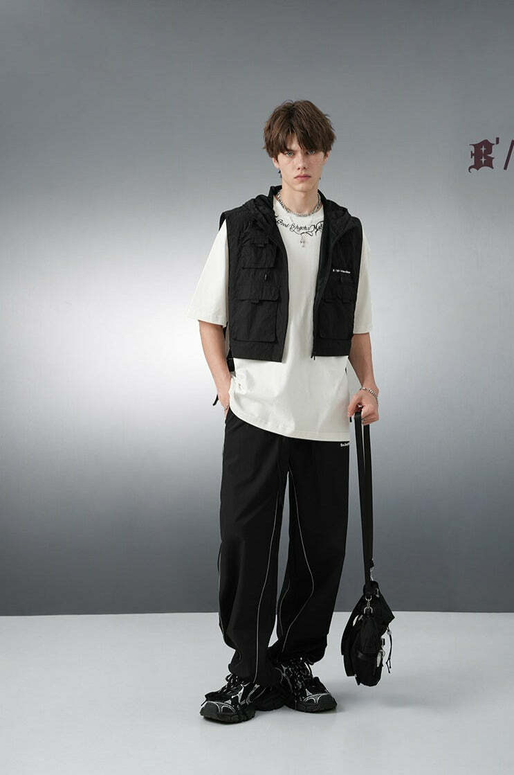 BJHG Reflective Striped Track Pants - Y2K Grunge, 90s Fashion, Retro Summer Outfits, Y2K Club Style