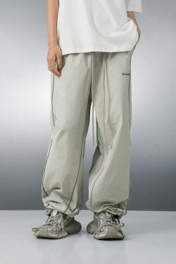 BJHG Reflective Striped Track Pants - Y2K Grunge, 90s Fashion, Retro Summer Outfits, Y2K Club Style