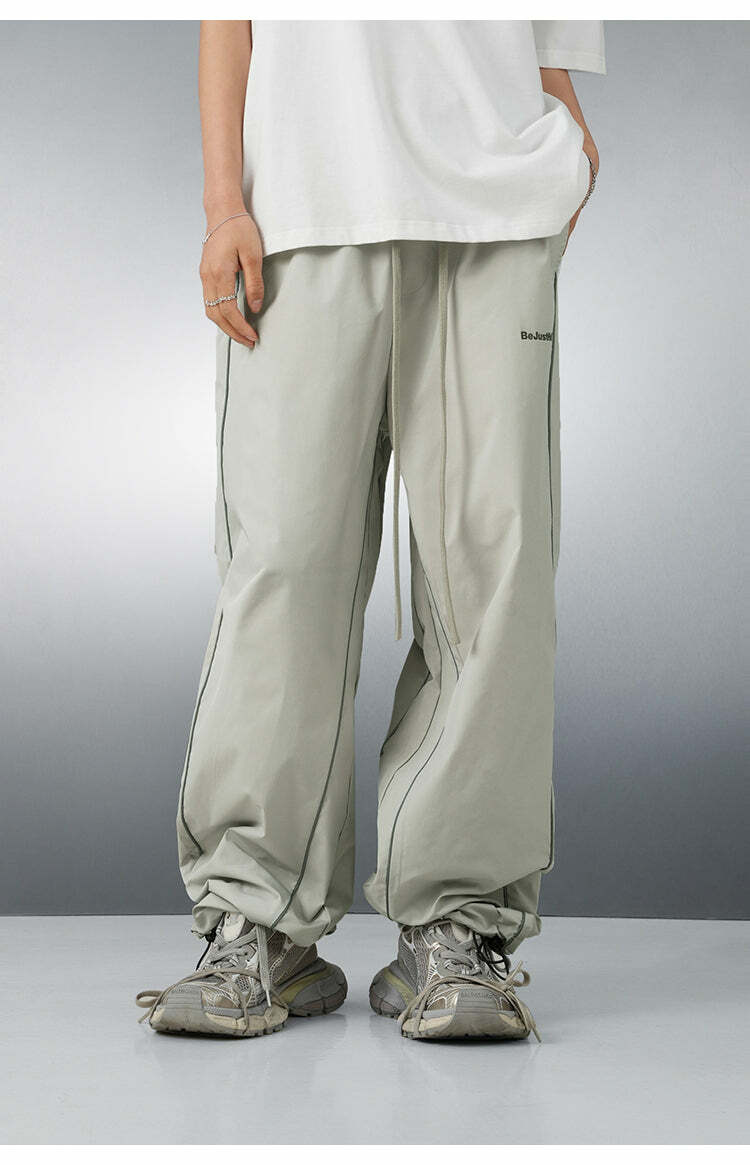 BJHG Reflective Striped Track Pants - Y2K Grunge, 90s Fashion, Retro Summer Outfits, Y2K Club Style