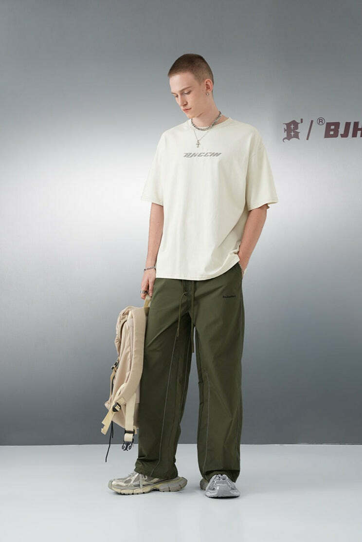 BJHG Reflective Striped Track Pants - Y2K Grunge, 90s Fashion, Retro Summer Outfits, Y2K Club Style