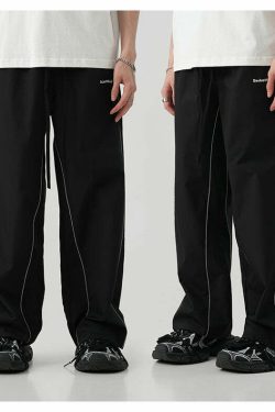 BJHG Reflective Striped Track Pants - Y2K Grunge, 90s Fashion, Retro Summer Outfits, Y2K Club Style