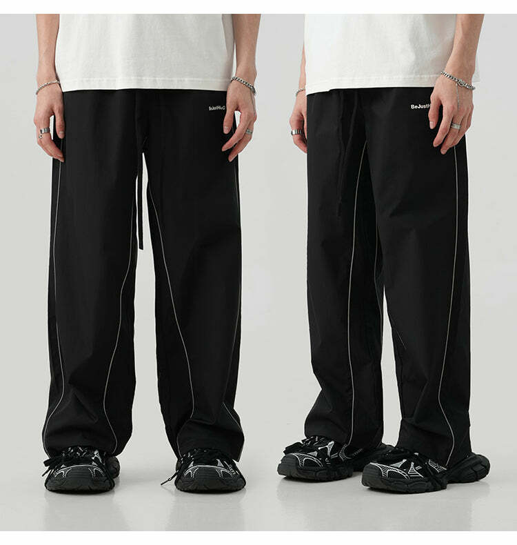 BJHG Reflective Striped Track Pants - Y2K Grunge, 90s Fashion, Retro Summer Outfits, Y2K Club Style