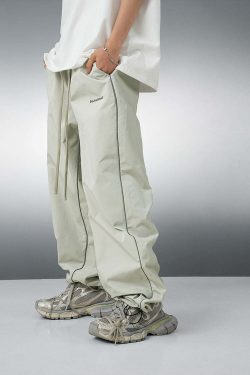 BJHG Reflective Striped Track Pants - Y2K Grunge, 90s Fashion, Retro Summer Outfits, Y2K Club Style