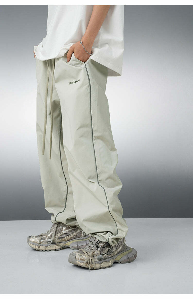BJHG Reflective Striped Track Pants - Y2K Grunge, 90s Fashion, Retro Summer Outfits, Y2K Club Style