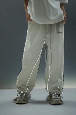 BJHG Reflective Striped Track Pants - Y2K Grunge, 90s Fashion, Retro Summer Outfits, Y2K Club Style