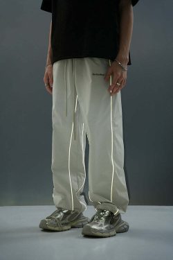 BJHG Reflective Striped Track Pants - Y2K Grunge, 90s Fashion, Retro Summer Outfits, Y2K Club Style