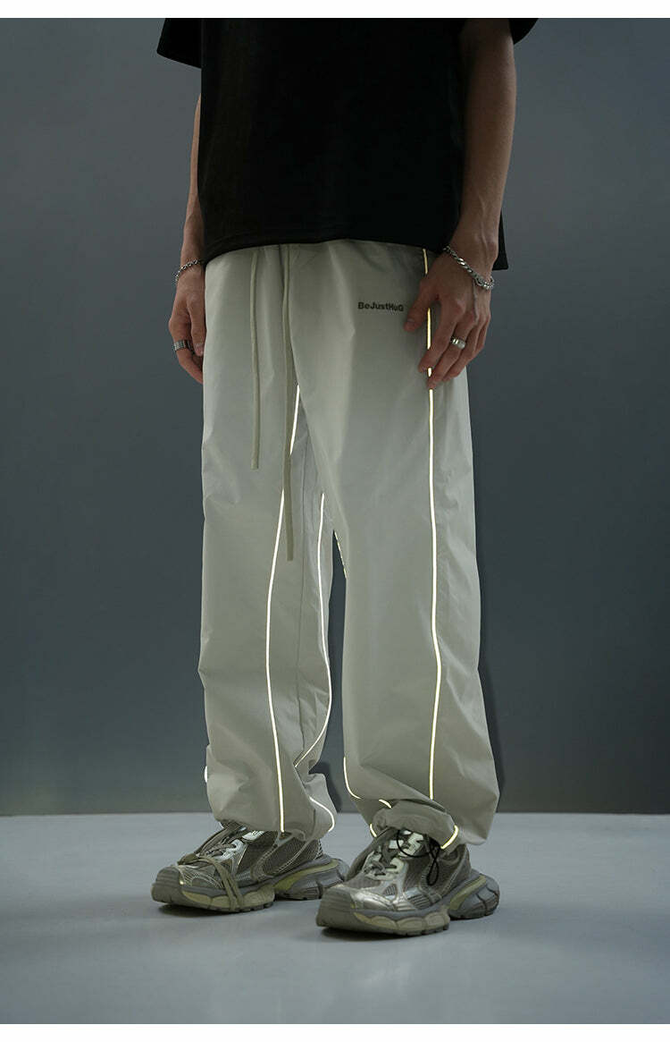 BJHG Reflective Striped Track Pants - Y2K Grunge, 90s Fashion, Retro Summer Outfits, Y2K Club Style