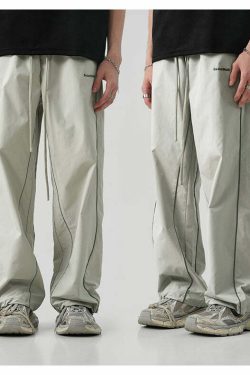BJHG Reflective Striped Track Pants - Y2K Grunge, 90s Fashion, Retro Summer Outfits, Y2K Club Style