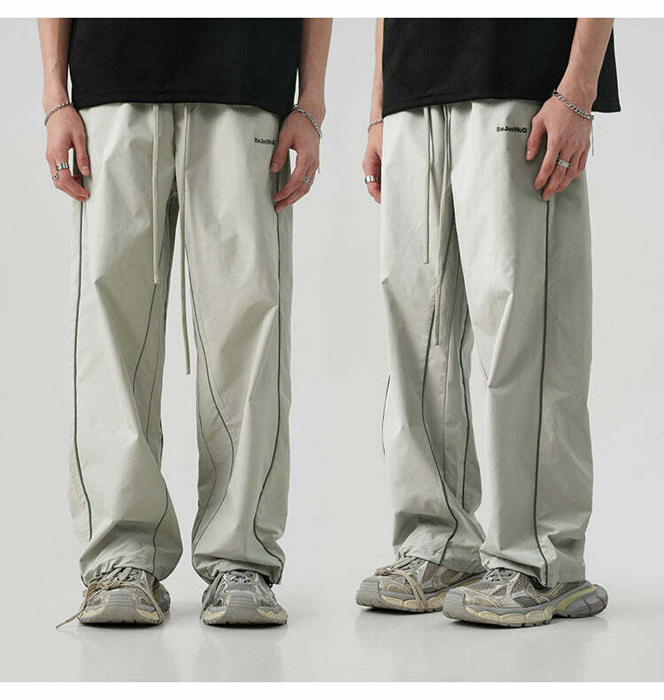 BJHG Reflective Striped Track Pants - Y2K Grunge, 90s Fashion, Retro Summer Outfits, Y2K Club Style