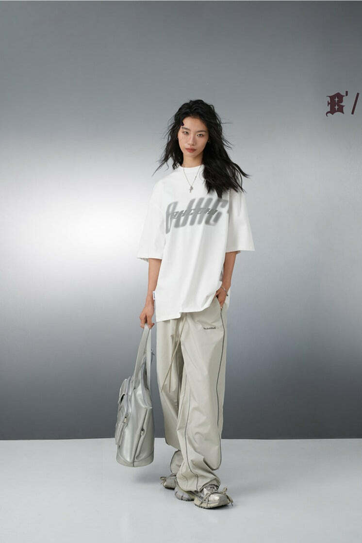 BJHG Reflective Striped Track Pants - Y2K Grunge, 90s Fashion, Retro Summer Outfits, Y2K Club Style