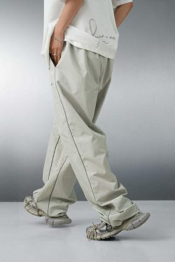 BJHG Reflective Striped Track Pants - Y2K Grunge, 90s Fashion, Retro Summer Outfits, Y2K Club Style
