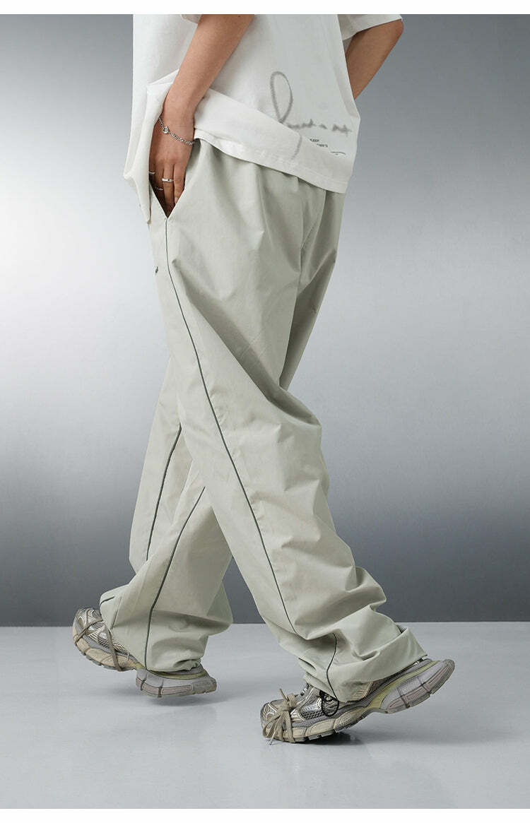 BJHG Reflective Striped Track Pants - Y2K Grunge, 90s Fashion, Retro Summer Outfits, Y2K Club Style