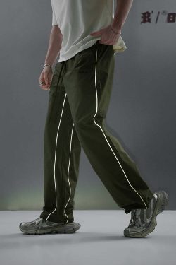 BJHG Reflective Striped Track Pants - Y2K Grunge, 90s Fashion, Retro Summer Outfits, Y2K Club Style